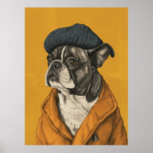 Een hond in het Beret Poster