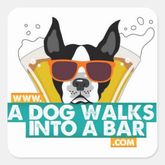 Een hond loopt een Bar Square Sticker binnen