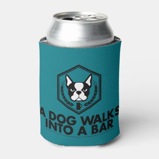 Een Hond Loopt In Een Bar- Zwart-Wit Coozie (Blikje Voorkant)