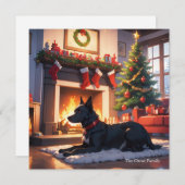 Een hond met een kerstboom en open haard feestdagenkaart (Voorkant / Achterkant)
