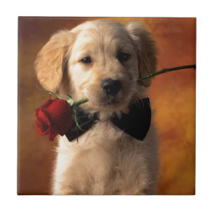 Een hond met een ventilator tegeltje