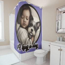 Een hond op een dag douchegordijn