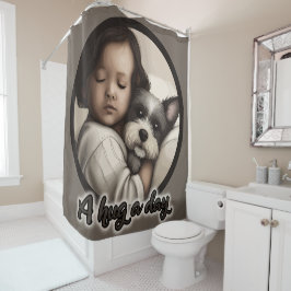 Een hond op een dag douchegordijn