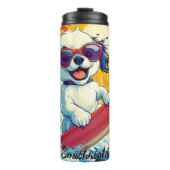 Een hond surft op een grote golf thermosbeker (Voorkant)