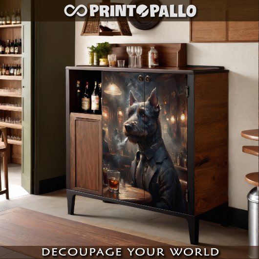 Een hond van Scott Terrier deed onderzoek in een p Tissuepapier