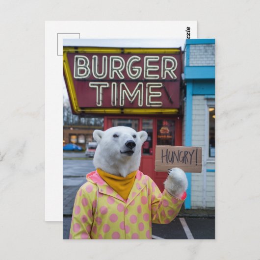 Een hongerig Polar Beer in een Polka Dot Jacket Briefkaart (Voorkant / Achterkant)