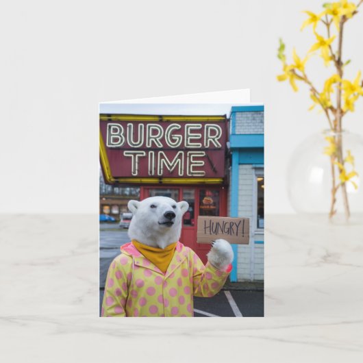 Een hongerig Polar Beer in een Polka Dot Jacket Kaart (Gele Bloem)