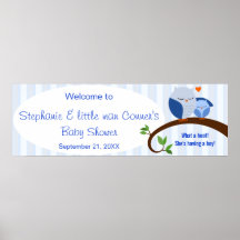 Een hoofdbord van een Baby shower Blue Owls Banner