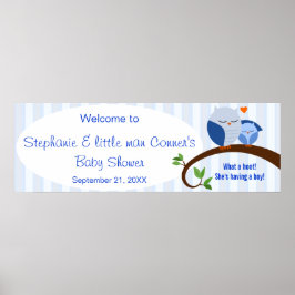 Een hoofdbord van een Baby shower Blue Owls Banner Poster