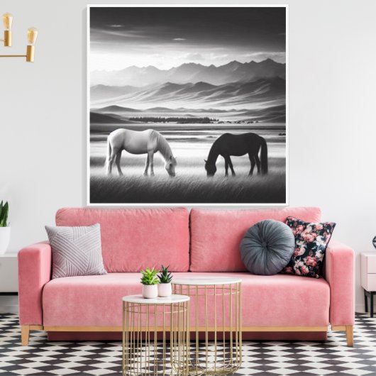 Een hoogwaardig schilderij met een paardenontwerp  canvas afdruk (Insitu (Woonkamer))