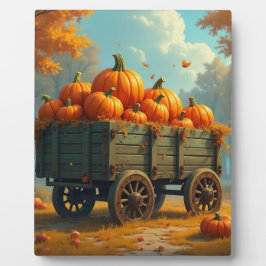 Een hooiwagen met pompoenen fotoplaat