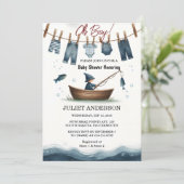 Een Hook Bait Fun Wood Little Fisherman Baby showe Kaart (Staand voorkant)