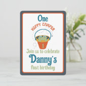 Een Hoppy Camper eerste verjaardag uitnodiging (Staand voorkant)