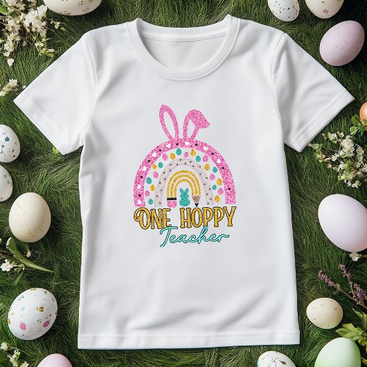 Een Hoppy Teacher Easter Rainbow Glitter T-shirt