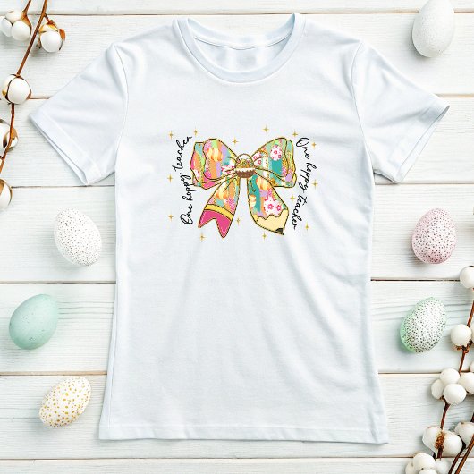 Een Hoppy Teacher Paas T-shirt; Schattigee Bow Coq T-shirt