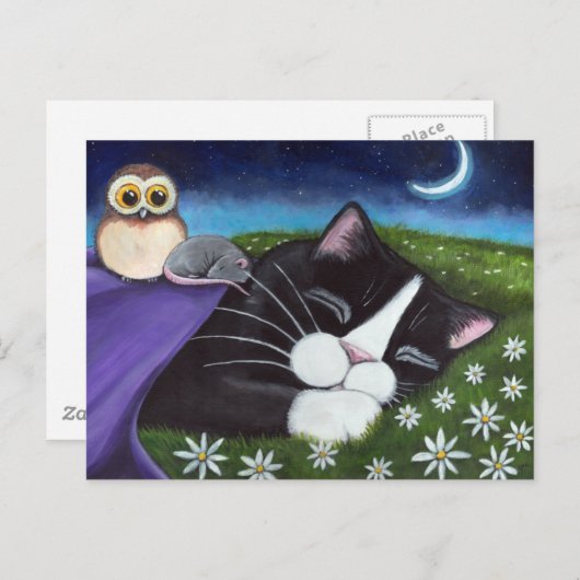 Een horloge | Fantasy Tuxedo Cat Art Briefkaart (Voorkant / Achterkant)