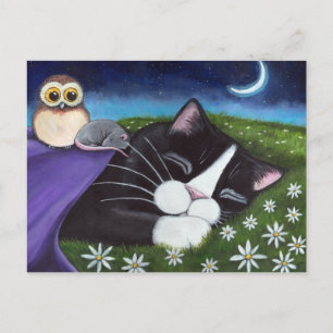 Een horloge   Fantasy Tuxedo Cat Art Briefkaart