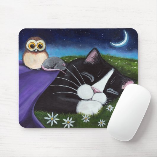 Een horloge | Fantasy Tuxedo Cat Art Muismat (Met muis)