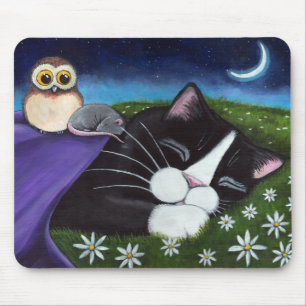 Een horloge   Fantasy Tuxedo Cat Art Muismat