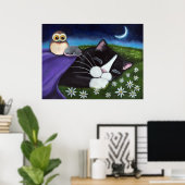 Een horloge | Fantasy Tuxedo Cat Art Poster (Thuiskantoor)