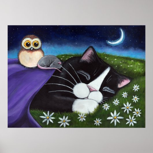 Een horloge | Fantasy Tuxedo Cat Art Poster (Voorkant)