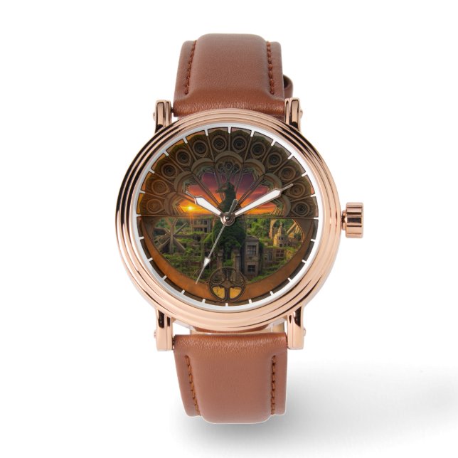 Een horloge met een pauwensymbool erin (Voorkant)