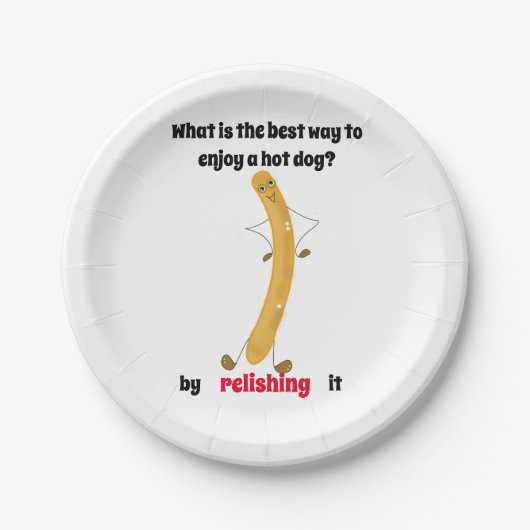 een hotdog grap geeft een glimlach! papieren bordje (Voorkant)