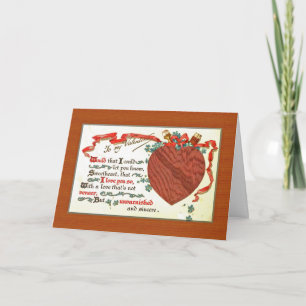 Een houtbewerker timmerman Valentijn met houten ha Feestdagen Kaart
