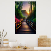 Een houten pad naar de charmante zonsondergang poster (Keuken)