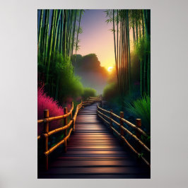 Een houten pad naar de charmante zonsondergang poster