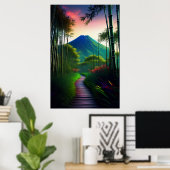 Een houten pad naar de slapende vulkaan poster (Thuiskantoor)