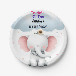 Een houten witte olifant verjaardag 1e verjaardag papieren bordje