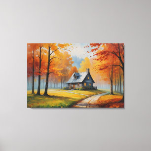 Een huis in de bossen schilderij canvas afdruk