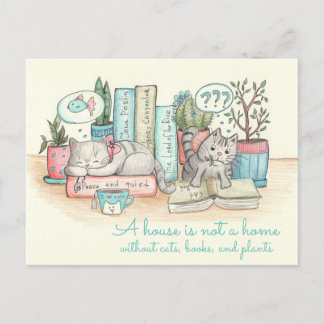 Een huis is geen thuis zonder katten, boeken en .. briefkaart