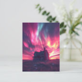 Een huis met de roze noordelijke hemel briefkaart (Staand voorkant)