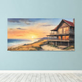 Een huis op het strand schilderen canvas afdruk (Insitu (Houten vloer))
