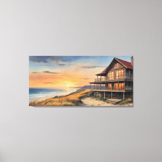 Een huis op het strand schilderen canvas afdruk (Voorkant)