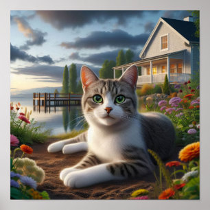 Een huiselijke Korthaar kat in een landelijke omge Poster