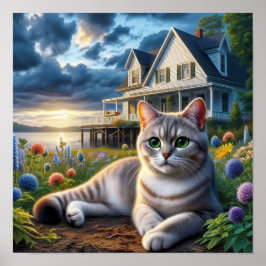 Een huiselijke Korthaar kat in een landelijke omge Poster