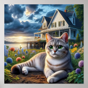 Een huiselijke Korthaar kat in een landelijke omge Poster
