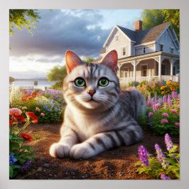 Een huiselijke Korthaar kat in een landelijke omge Poster