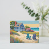 Een huisje aan het strand briefkaart (Staand voorkant)