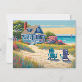 Een huisje aan het strand briefkaart