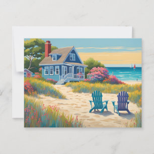 Een huisje aan het strand briefkaart