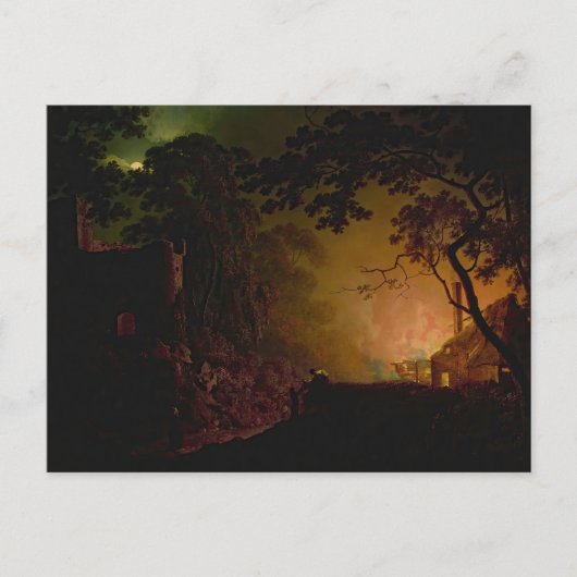 Een huisje in brand 's nachts Joseph Wright of Der Briefkaart (Voorkant)