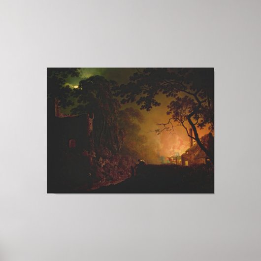 Een huisje in brand 's nachts Joseph Wright of Der Canvas Afdruk (Voorkant)