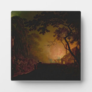 Een huisje in brand 's nachts Joseph Wright of Der Fotoplaat