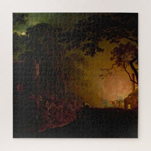 Een huisje in brand 's nachts Joseph Wright of Der Legpuzzel