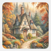 Een huisje in de herfst Herfst Vierkante Sticker (Voorkant)