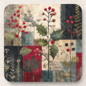 Een Hulstbes Rustieke Winter Patchwork Bier Onderzetter (Voorkant)